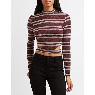 Charlotte Russe Striped Cut-out Crop Top