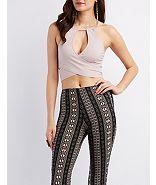 Charlotte Russe Ribbed Crossover Crop Top