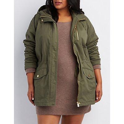 Charlotte Russe Plus Size Quilted-trim Hooded Anorak Jacket