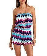 Charlotte Russe Strapless Chevron Print Romper