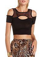 Charlotte Russe Cutout Mesh Inset Crop Top