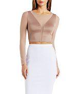 Charlotte Russe Plunging Mesh & Knit Crop Top