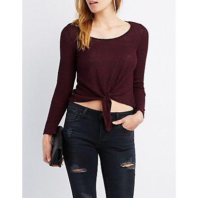 Charlotte Russe Ribbed Tie-front Crop Top