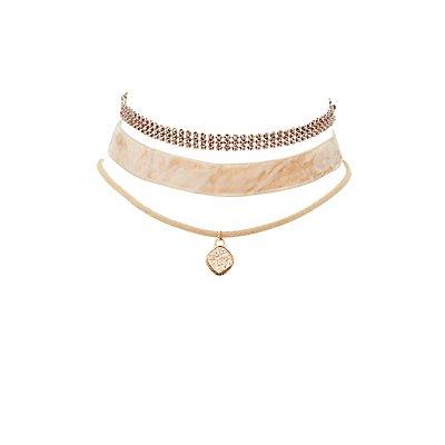 Charlotte Russe Plus Size Velvet, Charm & Chainmail Choker Necklaces - 3 Pack