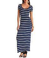 Charlotte Russe Short Sleeve Striped Maxi Dress