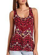 Charlotte Russe Cinched Racerback Printed Tank Top