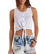 Charlotte Russe Tie -front Button-up Tank Top