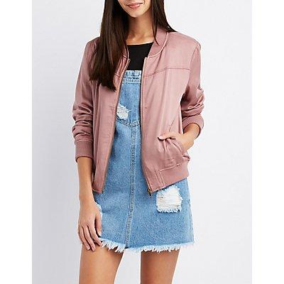 Charlotte Russe Embroidered Twill Bomber Jacket