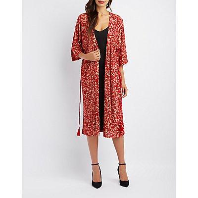 Charlotte Russe Flocked Tie-front Duster