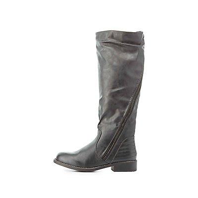 Charlotte Russe Bamboo Asymmetrical-zip Riding Boots