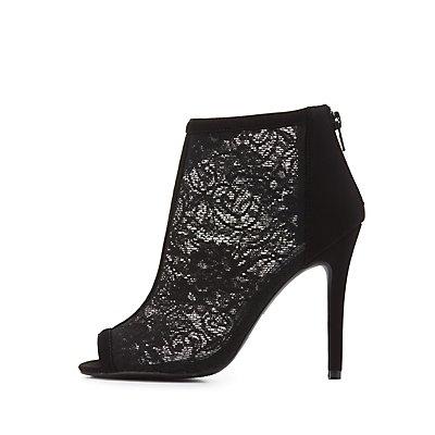 Charlotte Russe Lace Peep Toe Ankle Booties