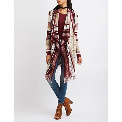 Charlotte Russe Striped Mixed Knit Cascade Cardigan