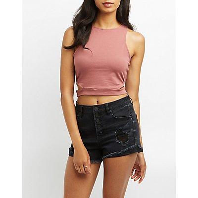 Charlotte Russe Crew Neck Cut-out Crop Top