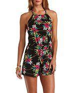 Charlotte Russe Tropical Scarf Print Halter Romper