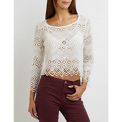 Charlotte Russe Chevron Crochet Lace Top