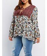 Charlotte Russe Plus Size En Creme Mixed Print Top