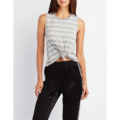 Charlotte Russe Striped Knotted-hem Tank Top