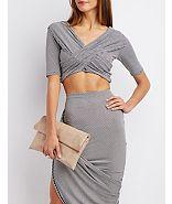 Charlotte Russe Ruched Crisscross Crop Top