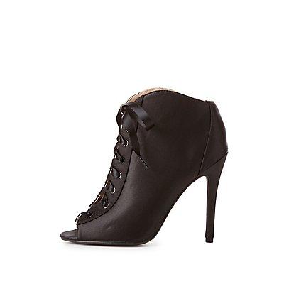 Charlotte Russe Qupid Lace-up Peep Toe Ankle Booties