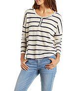 Charlotte Russe Striped Henley Pullover Sweater