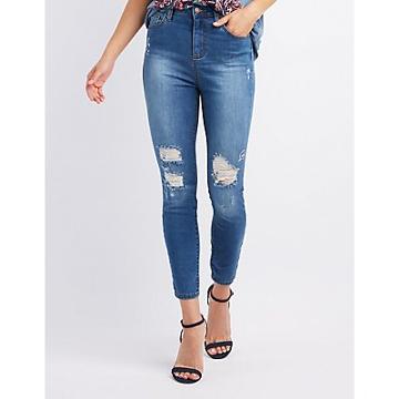 Charlotte Russe Cello Stamped Destroyed Skinny Jeans