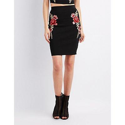 Charlotte Russe Floral Embroidered Bodycon Skirt