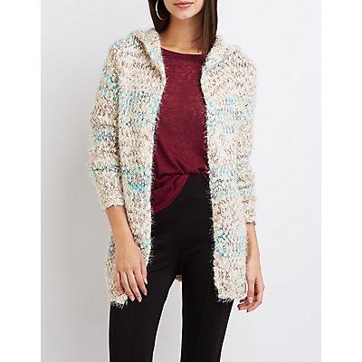 Charlotte Russe Striped Chunky Knit Hooded Cardigan