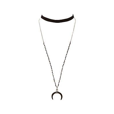 Charlotte Russe Velvet & Beaded Layered Necklace
