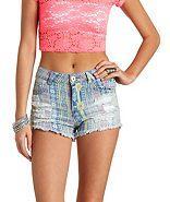Charlotte Russe Ripped Aztec Print High-waisted Denim Shorts