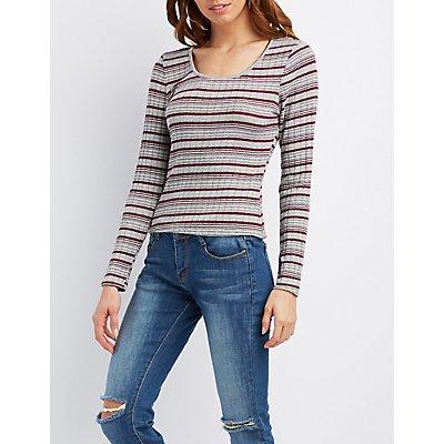 Charlotte Russe Striped & Ribbed Fitted Top