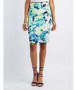 Charlotte Russe Abstract Floral Print Pencil Skirt