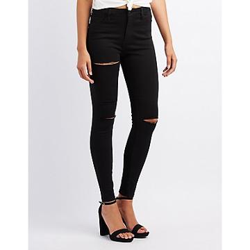 Charlotte Russe Cello Distressed High-rise Skinny Jeans