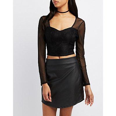Charlotte Russe Lace & Mesh Crop Top