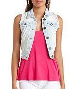 Charlotte Russe Light Wash Cut-off Denim Vest