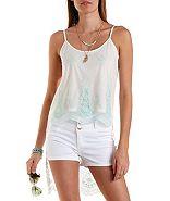 Charlotte Russe High-low Embroidered Mesh Tank Top