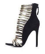 Charlotte Russe Strappy Mixed Metallic Caged Heels