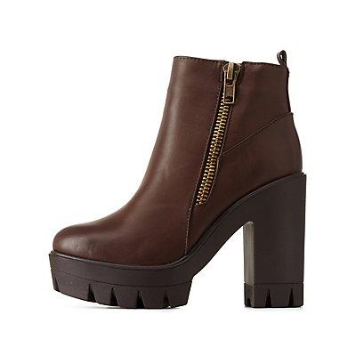 Charlotte Russe Bamboo Zipper-trim Ankle Booties