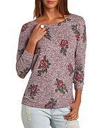 Charlotte Russe Marled Floral Print Dolman Tunic Top