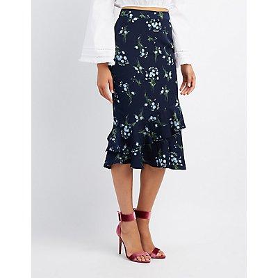 Charlotte Russe Floral Tiered Pencil Skirt