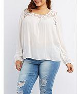 Charlotte Russe Plus Size En Creme Crochet Yoke Top