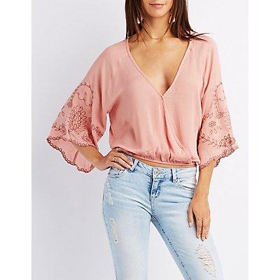 Charlotte Russe Embroidered Surplice Top