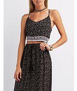 Charlotte Russe Hu.border.print.crochet.back.crop.tank