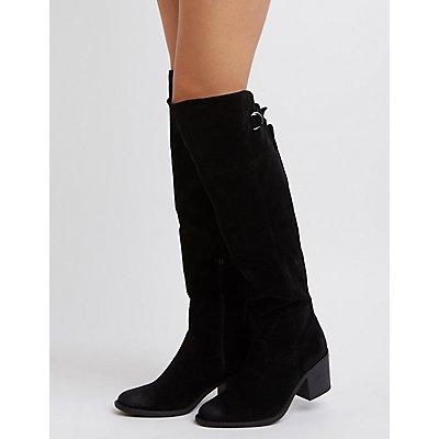 Charlotte Russe Qupid Faux Suede Buckled Boots