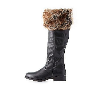Charlotte Russe Bamboo Faux Fur-cuffed Riding Boots