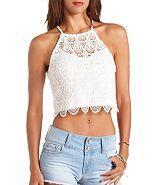 Charlotte Russe Scalloped Crochet Halter Crop Top