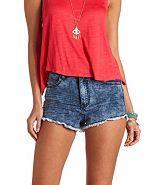 Charlotte Russe Acid Wash Cut-off Denim High-waisted Shorts