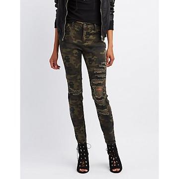 Charlotte Russe Cello Camo Destroyed Skinny Jeans