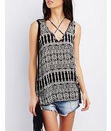 Charlotte Russe Printed Strappy Tank Top