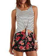 Charlotte Russe Knotted & Striped High-low Tank Top