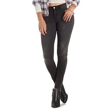 Charlotte Russe Cello Whiskered & Faded Black Skinny Jeans